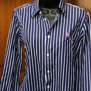 Royal/Navy and White pinstriped button up.